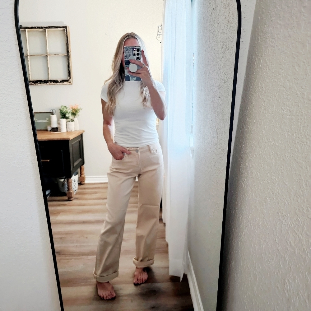 RISEN Women's Tummy Control Barrel Jeans Cuffed Neutral Cottagecore Various NEW - Picture 6 of 13